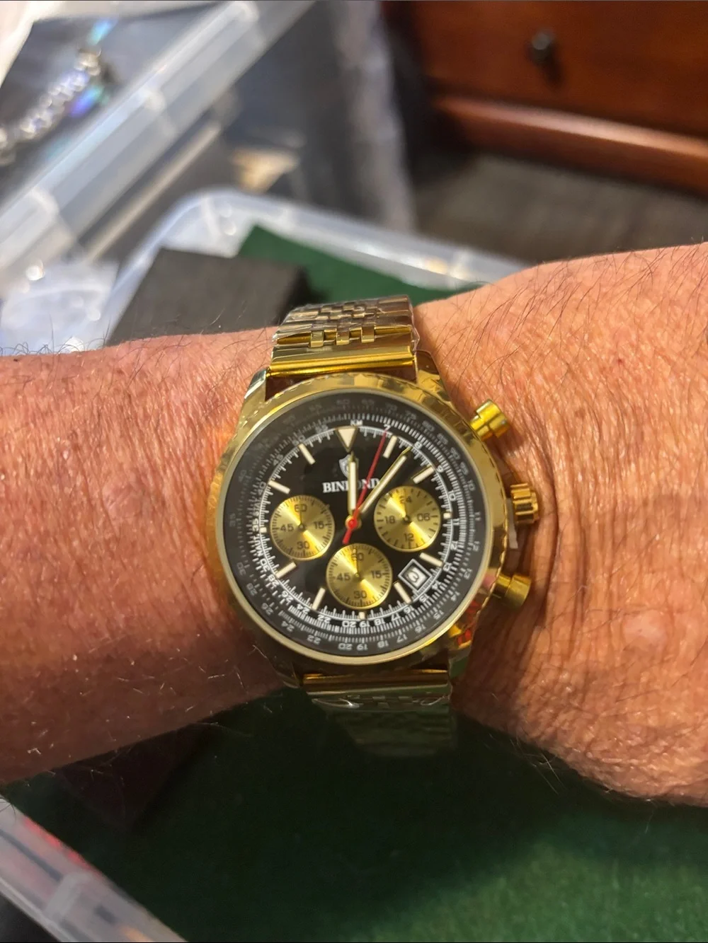 Binbond Gold Men's Chronograph Sports Watch - Black Dial